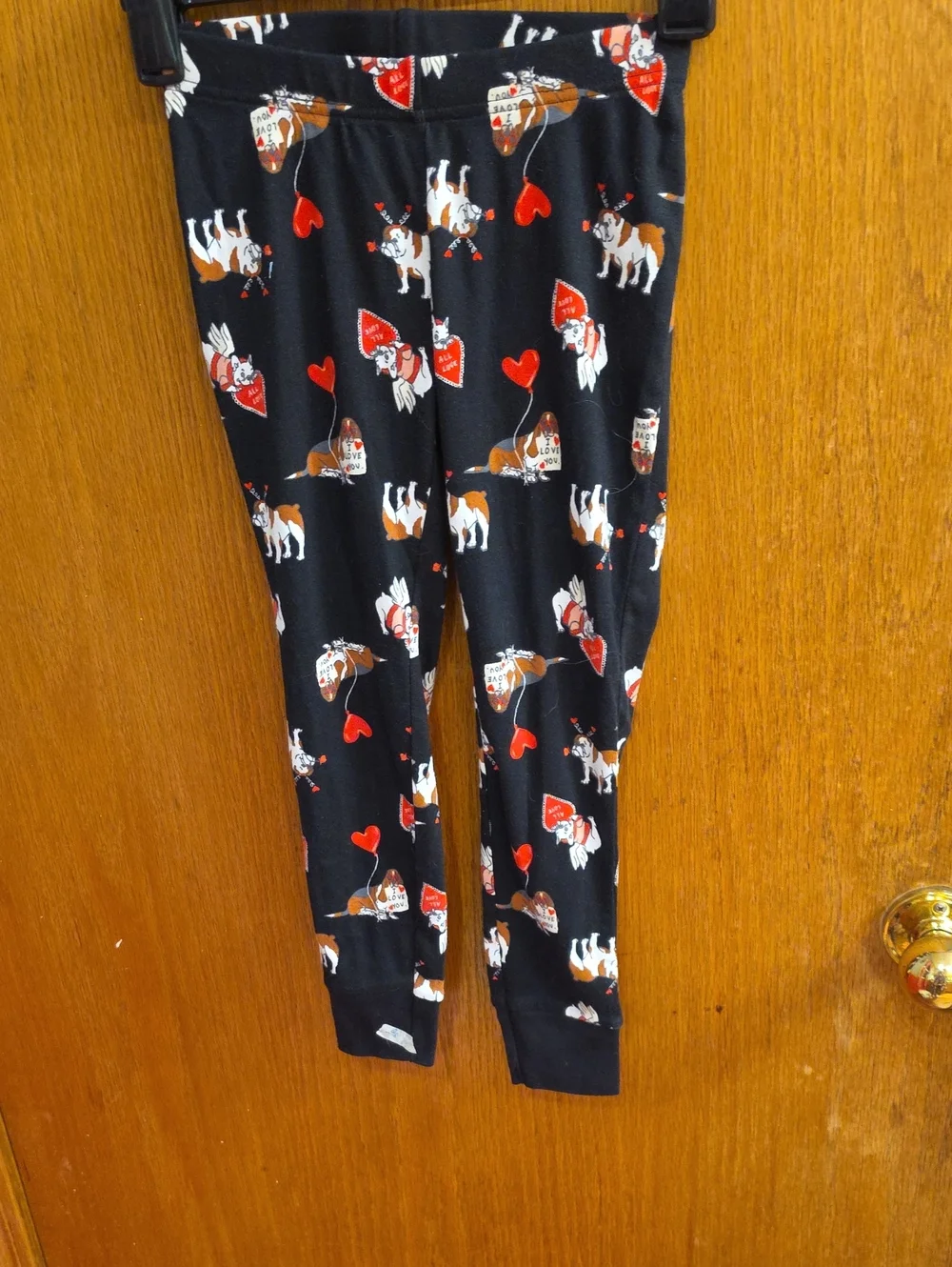 NEW NO TAGS Old Navy Black Leggings with Red & White Dog and Heart Print